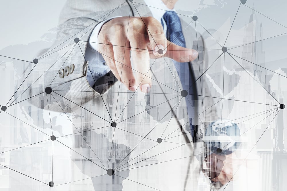 Double exposure of businessman working with new modern computer show social network structure as concept-1